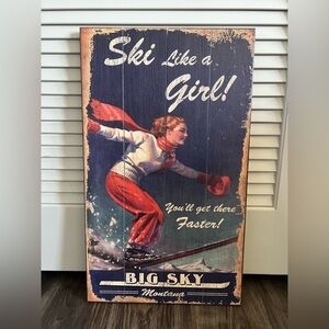 NWT Vintage Wooden Ski Like a Girl Wall Art
